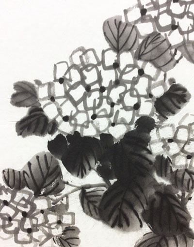 円形の水墨画 花 黒フレーム 88116_thumbnail.png