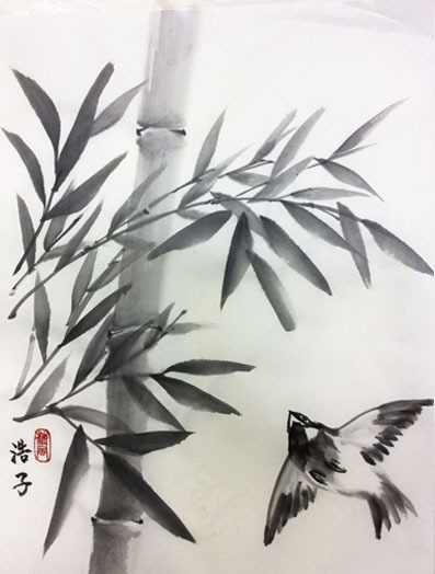 9月土曜夜間教室より「葉を露鋒で描く竹」: ーモノクロの芸術