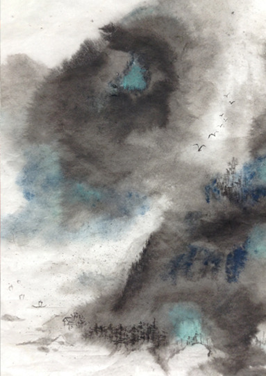 9月上級教室から「にじみを使った抽象的な山水画」: ーモノクロの芸術