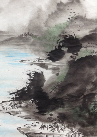 9月上級教室から「にじみを使った抽象的な山水画」: ーモノクロの芸術