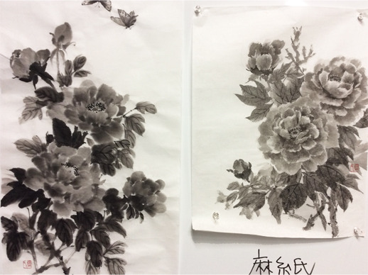 ３月上級教室より「牡丹」: ーモノクロの芸術水墨画ー京都で水墨画を学