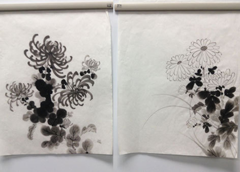 秋の花、四君子「菊」: ーモノクロの芸術水墨画ー京都で水墨画を