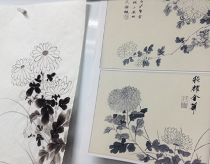 四君子「菊」のバリエーション: ーモノクロの芸術水墨画ー京都で