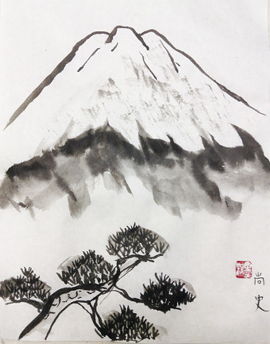 11月金曜夜間教室より「富士山」: ーモノクロの芸術水墨画ー