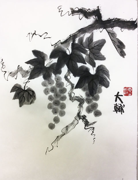 金曜夜間教室より「ぶどう」の後半: ーモノクロの芸術水墨画ー京都で
