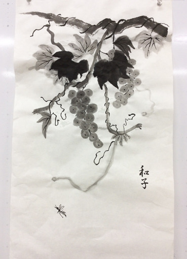 ゼニス新作モデル 巾着袋『葡萄』水墨画家による肉筆 一点物 絵画
