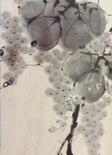没骨法で描く葡萄: ーモノクロの芸術水墨画ー京都で水墨画を学