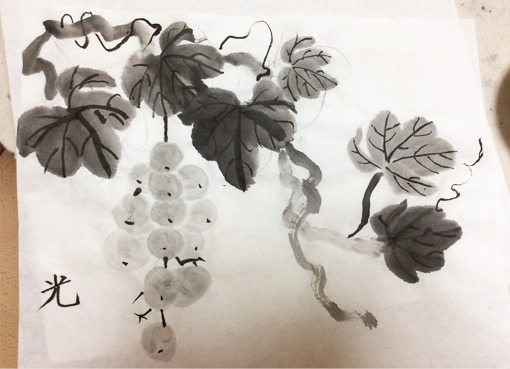 短冊に描く・葡萄』: ーモノクロの芸術水墨画ー京都で水墨画を学