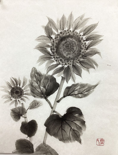 水墨画✦手描き✦ひまわり✦額付き 水墨画✦手描き✦ひまわり✦額付き 水墨画 ひまわり 〈額付き〉 - メルカリ