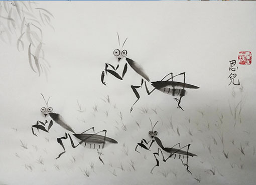 5月金曜夜間教室より「虫」: ーモノクロの芸術水墨画ー京都で水墨画を