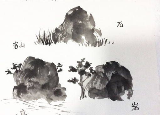 【真作】絵画　日本画SM　川舟と岩山　山水画　舟行く川景　和モダン　W164 絵巻風日本画「浮き舟」M0号 | 「シナモン」小さなハープと絵画