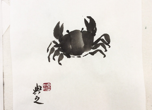 水墨画 蟹 ＡＳＡＧＡ作品 ハンドメイド 絵 動物 水墨画 墨絵 カニ