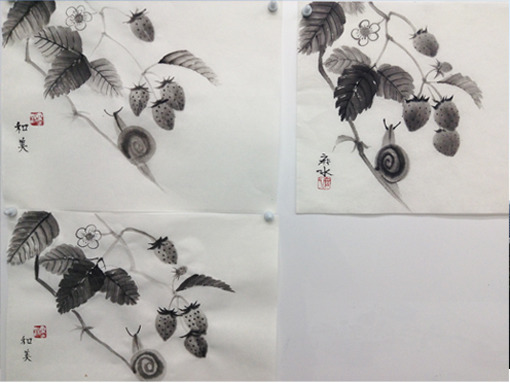 苺とカタツムリ: ーモノクロの芸術水墨画ー京都で水墨画を学んで