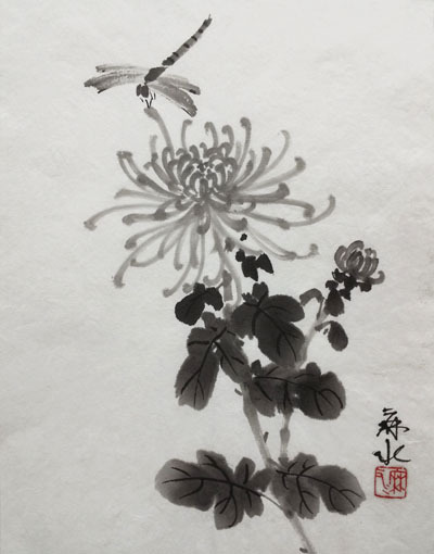 6月烏丸日曜教室より「菊」: ーモノクロの芸術水墨画ー京都で水墨画を 