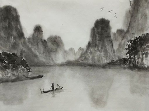 9月上級教室より「黄山・桂林」: ーモノクロの芸術水墨画ー京都で