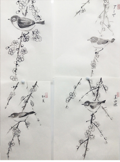 ワークショップ 今月はメジロ: ーモノクロの芸術水墨画ー京都で水墨画 