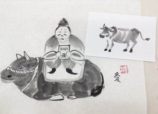 干支の水墨画なぁーにも言わ食べるのはの通販 by 稲垣武彦's