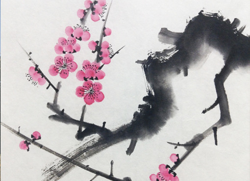 烏丸日曜教室より「梅」: ーモノクロの芸術水墨画ー京都で水墨画