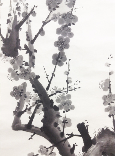１月土曜夜間教室より「紅梅」: ーモノクロの芸術水墨画ー京都で水墨画