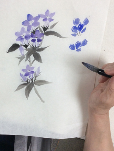 【真作】絵画　日本画6号　竜胆（リンドウ）図　清らかな群青の植物画　W108 秋の花 リンドウ ( ポストカード 絵葉書 絵はがき 秋 花 竜胆