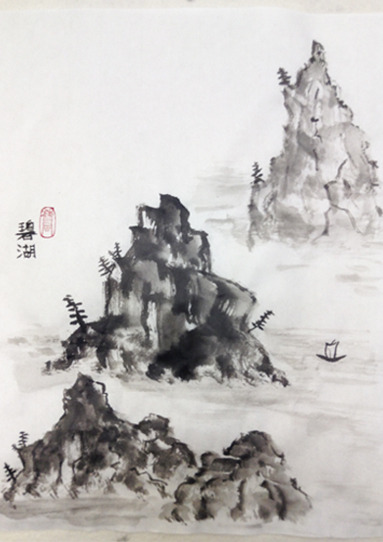 １０月金曜夜間教室より「岩」: ーモノクロの芸術水墨画ー京都で水墨画 