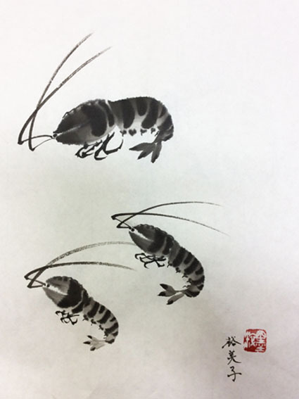 9月金曜夜間教室より「海老」: ーモノクロの芸術水墨画ー京都で