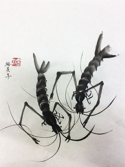 9月金曜夜間教室より「海老」: ーモノクロの芸術水墨画ー京都で