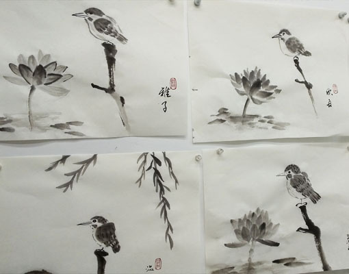 真作】絵画 水墨画 静寂の中に咲く蓮 和の美を感じる一枚 和風 U125