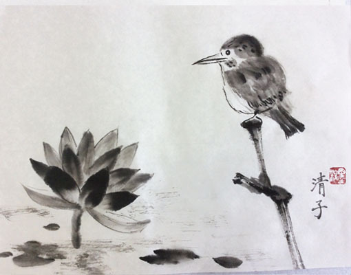 6月阿南教室より「睡蓮」: ーモノクロの芸術水墨画ー京都で水墨画を学