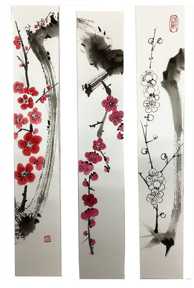 1月阿南教室より短冊に描く「竹・梅」: ーモノクロの芸術水墨画ー京都