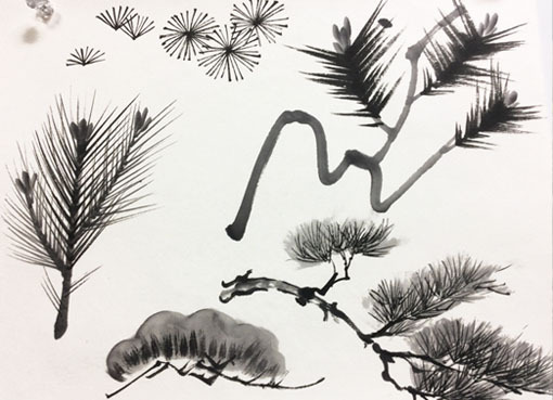 １月土曜夜間教室より「木」: ーモノクロの芸術水墨画ー京都で水墨画を 