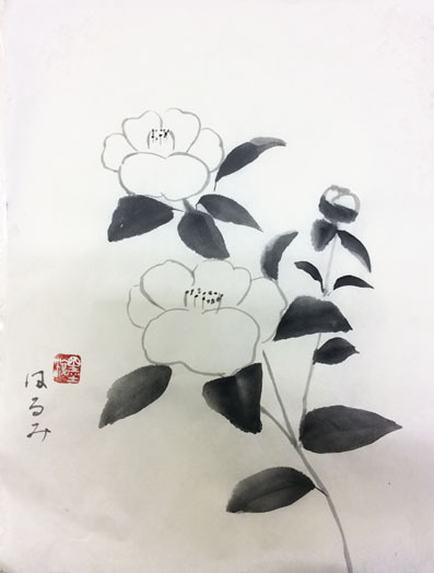 7月土曜夜間教室より「椿」: ーモノクロの芸術水墨画ー京都で