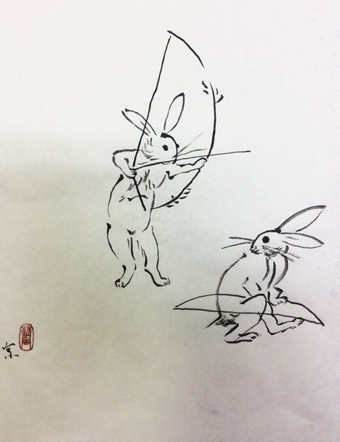 ２月土曜夜間教室より「鳥獣戯画」模写: ーモノクロの芸術水墨画ー京都 