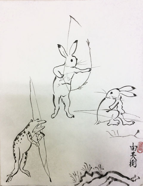 2月土曜夜間教室より「鳥獣戯画」模写: ーモノクロの芸術水墨画