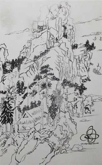 山本氏の制作活動: ーモノクロの芸術水墨画ー京都で水墨画を学